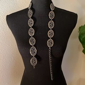 ESCADA Women’s Vintage Gun Metal Sculpted Oval Chainlink Belt Made in Spain E